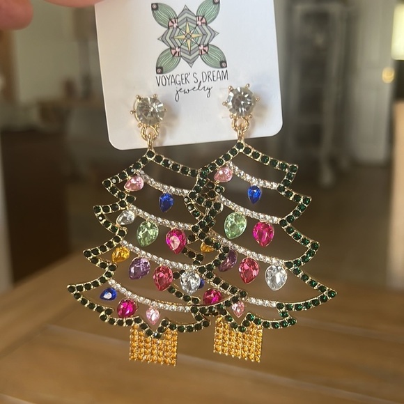Christmas in July Tree‎ BLING Holiday Drop Earrings Lights Rhinestones Dangle - Picture 8 of 8